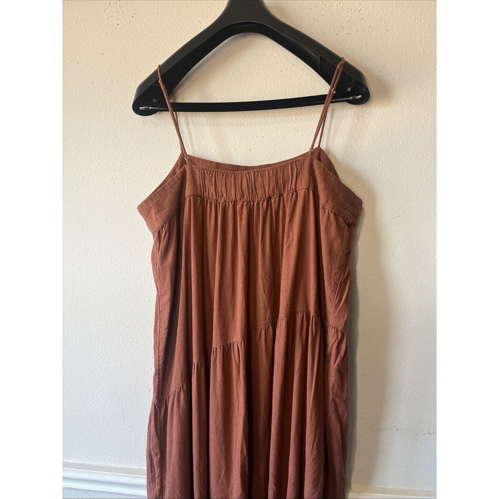 Abercrombie & Fitch Linen Blend Maxi Dress Rust XLT Asymmetrical TierFlowy Beach - Picture 11 of 16